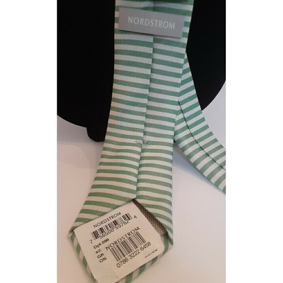 Nordstrom Green/White Striped Neck Tie - 100 % Silk - Picture 6 of 6